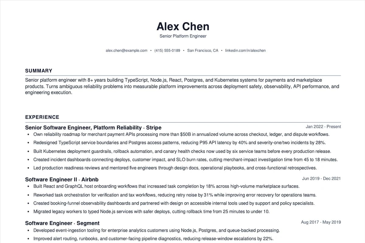 Resume optimization preview for a technical role