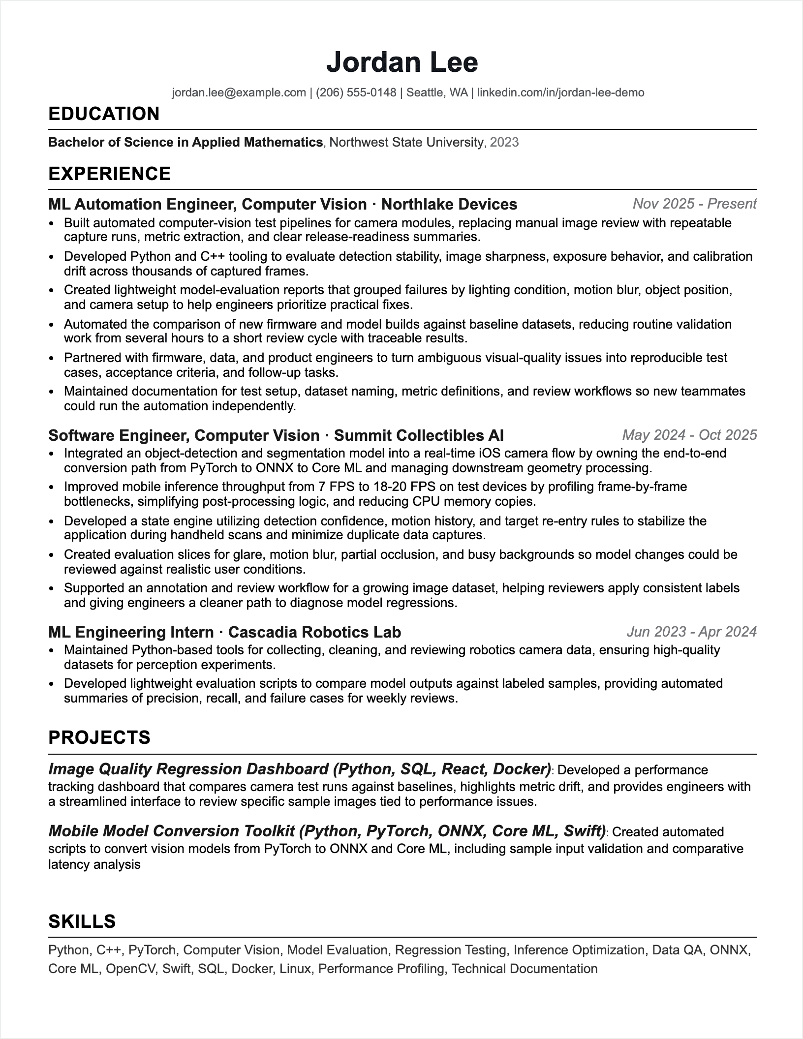 Generated software engineer resume tailored to a job post